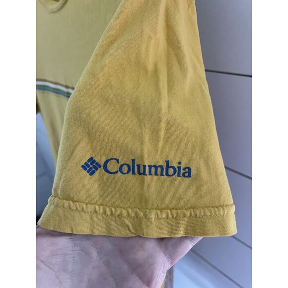 Columbia Shirt Men's Yellow Striped Mountain Logo Graphic Tee Short Sleeve Large - Picture 4 of 6